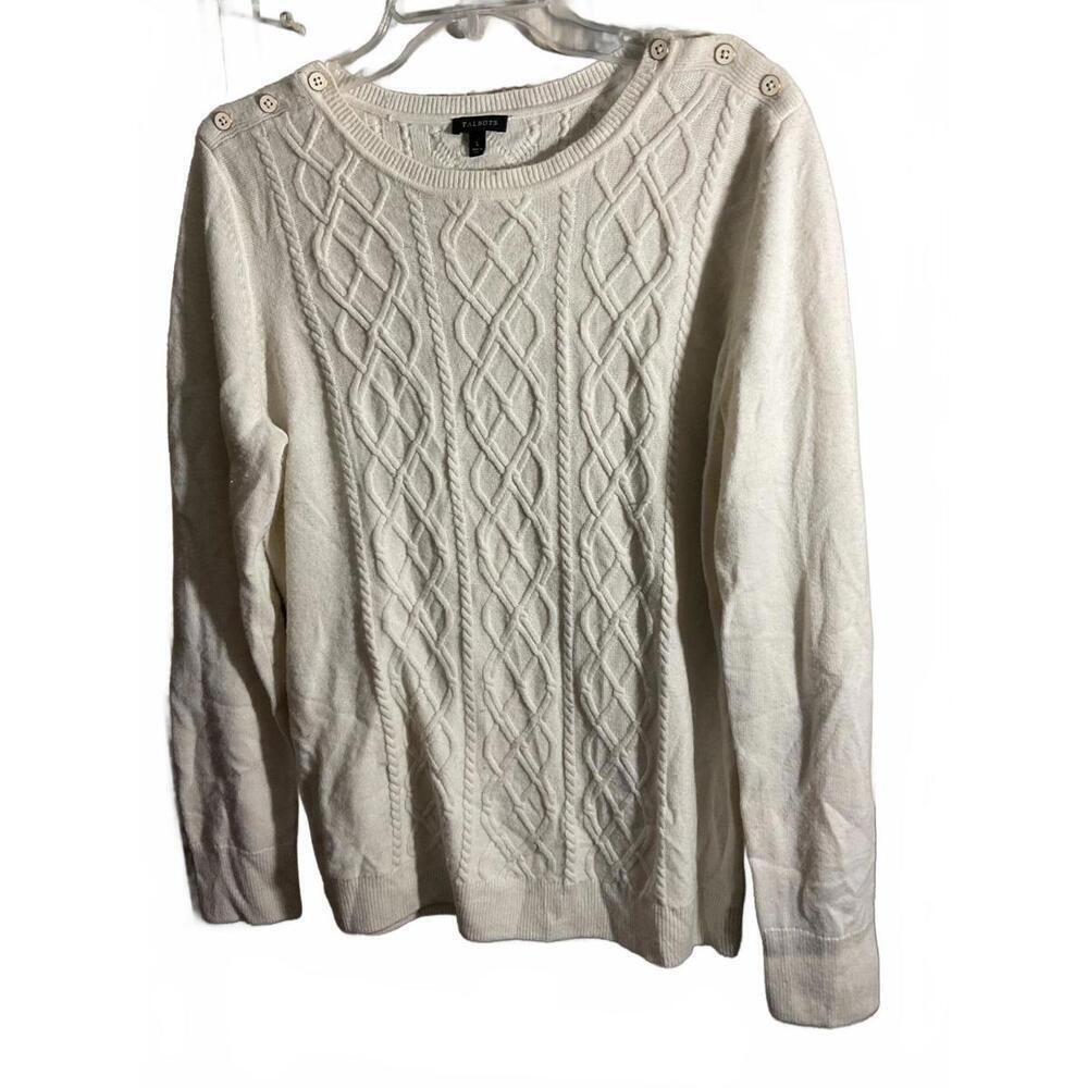 Talbots Classic Lambswool blend Cable Knit Sweater - Size L - Elegant White